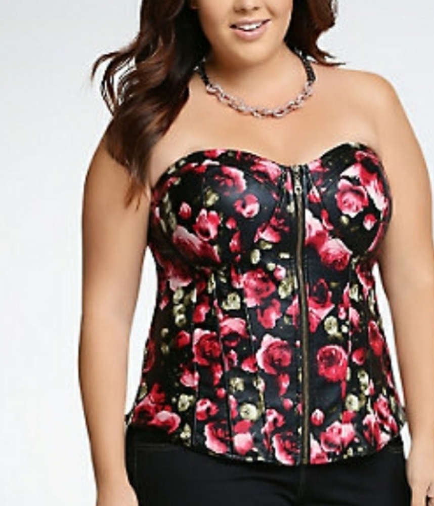 Torrid Strapless RoseFloral PleatherCorset/Bustier